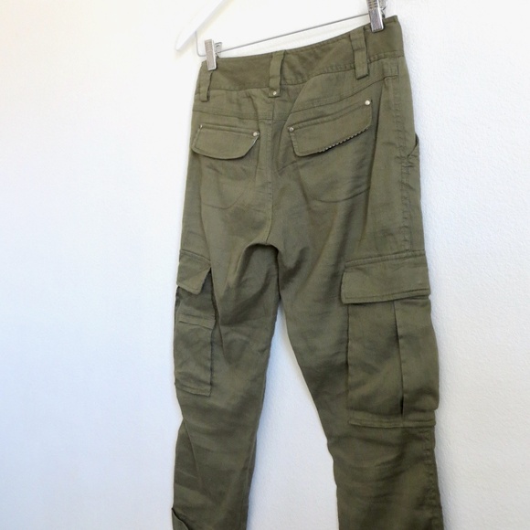 Alice + Olivia Linen Blend Cropped Cargo Pants Green Size 2 - Picture 4 of 6